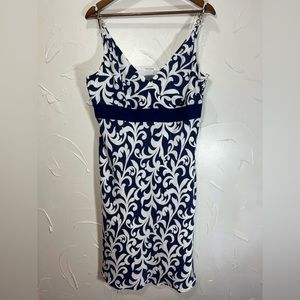 Ann Taylor 100% Silk Navy Blue & White Sleeveless Sundress Dress SZ 14